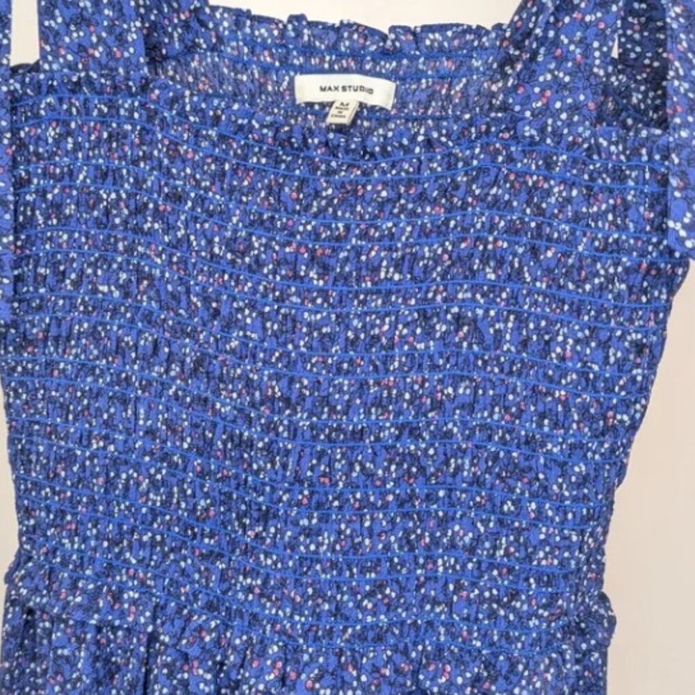 Max Studio Blue Smocked Maxi Sundress - Picture 3 of 5